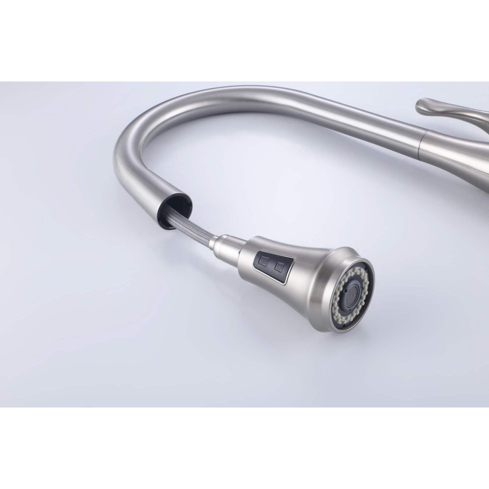 Vanity Art 10" W x 19" H Brushed Nickel Stainless Steel Single Lever High Arc Kitchen Sink Faucet With Pull Down Sprayer