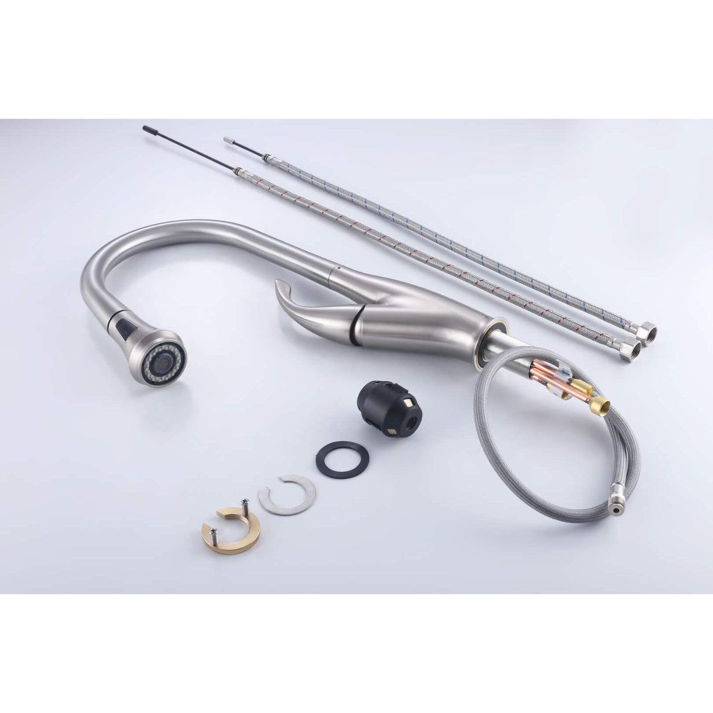 Vanity Art 10" W x 19" H Brushed Nickel Stainless Steel Single Lever High Arc Kitchen Sink Faucet With Pull Down Sprayer