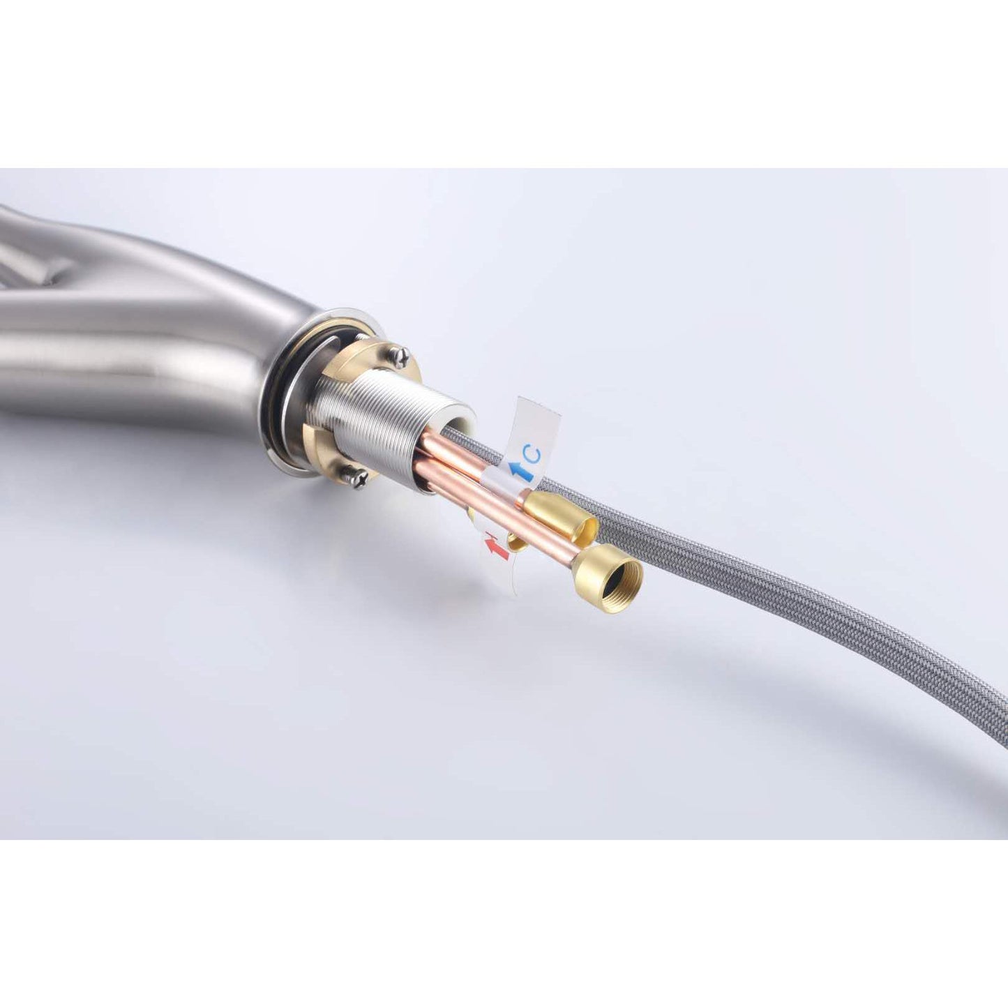 Vanity Art 10" W x 19" H Brushed Nickel Stainless Steel Single Lever High Arc Kitchen Sink Faucet With Pull Down Sprayer