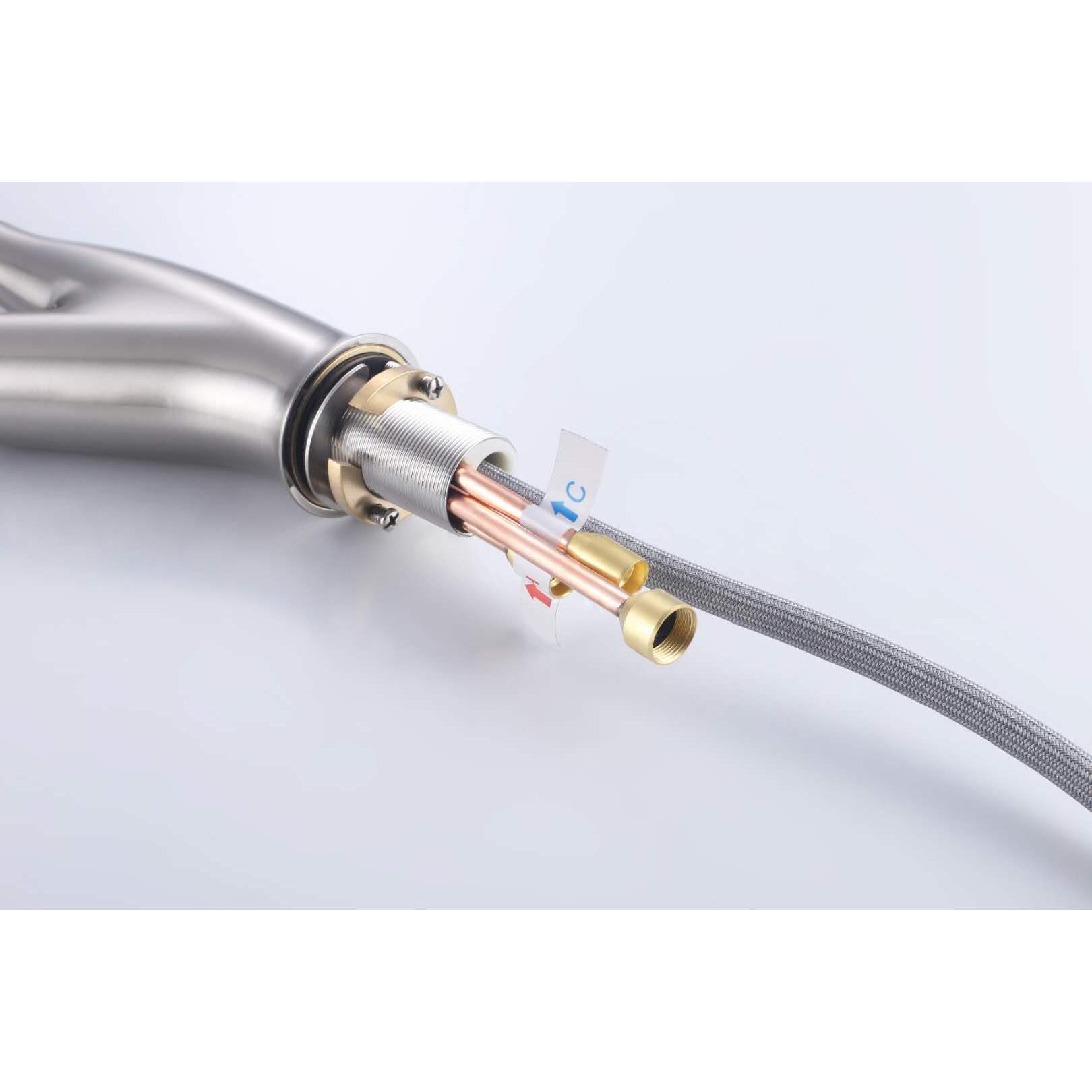 Vanity Art 10" W x 19" H Brushed Nickel Stainless Steel Single Lever High Arc Kitchen Sink Faucet With Pull Down Sprayer