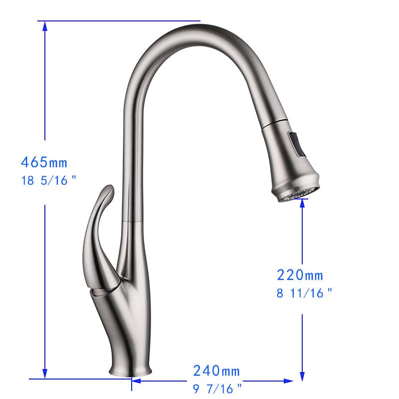 Vanity Art 10" W x 19" H Brushed Nickel Stainless Steel Single Lever High Arc Kitchen Sink Faucet With Pull Down Sprayer