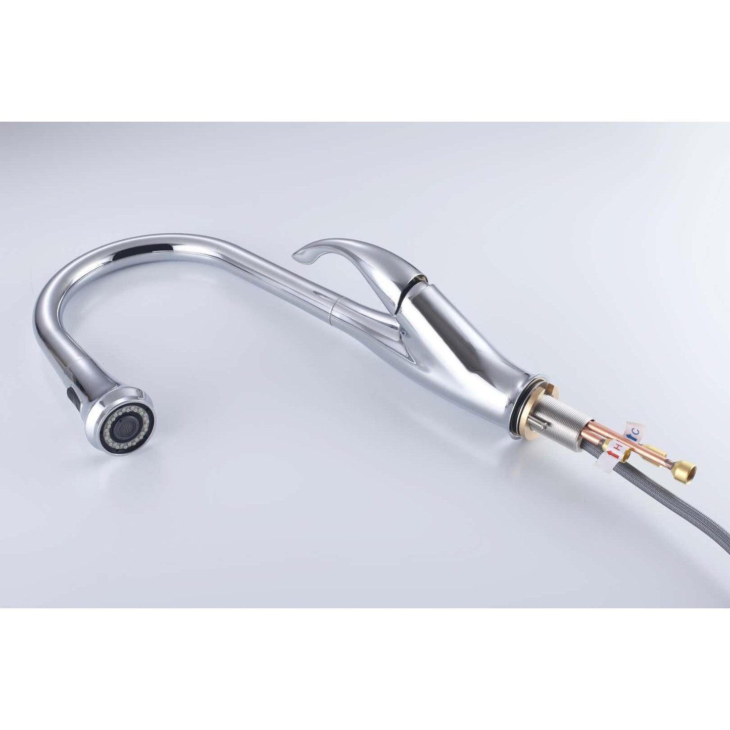 Vanity Art 10" W x 19" H Polished Chrome Stainless Steel Single Lever High Arc Kitchen Sink Faucet With Pull Down Sprayer