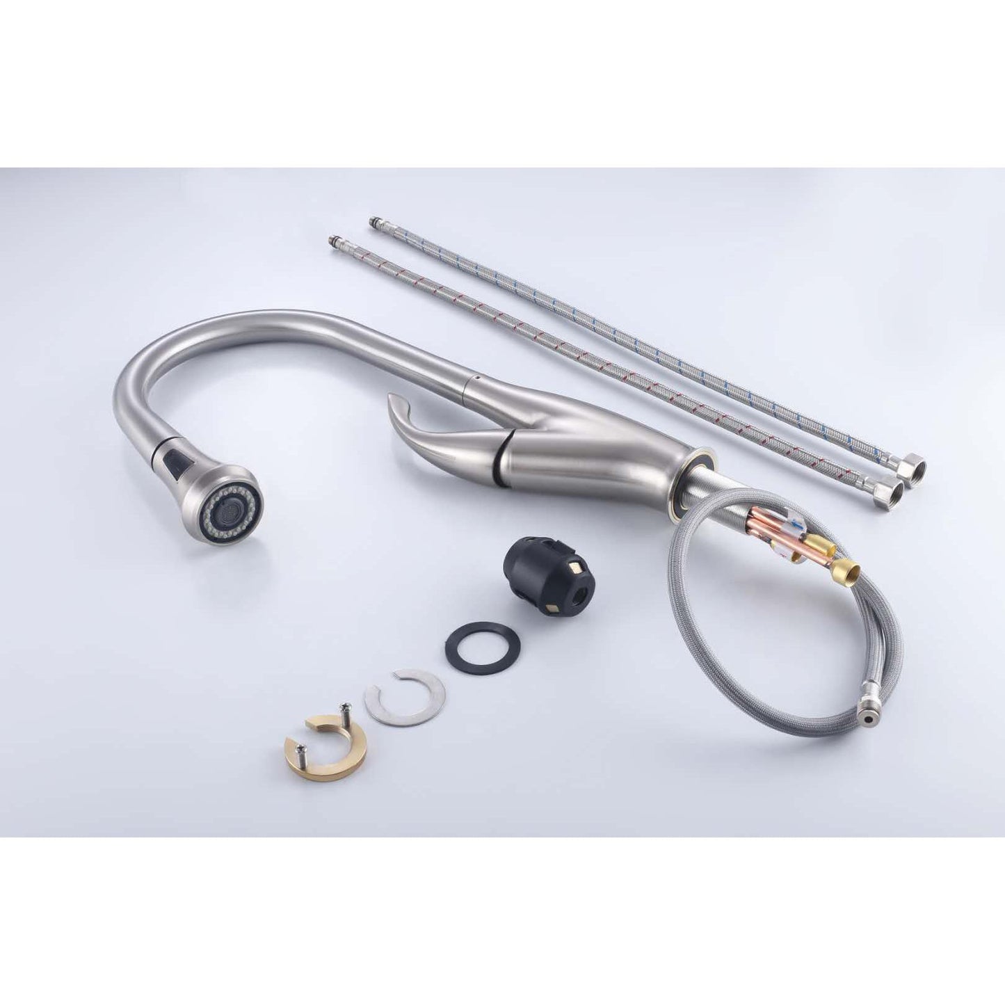 Vanity Art 10" W x 19" H Polished Chrome Stainless Steel Single Lever High Arc Kitchen Sink Faucet With Pull Down Sprayer