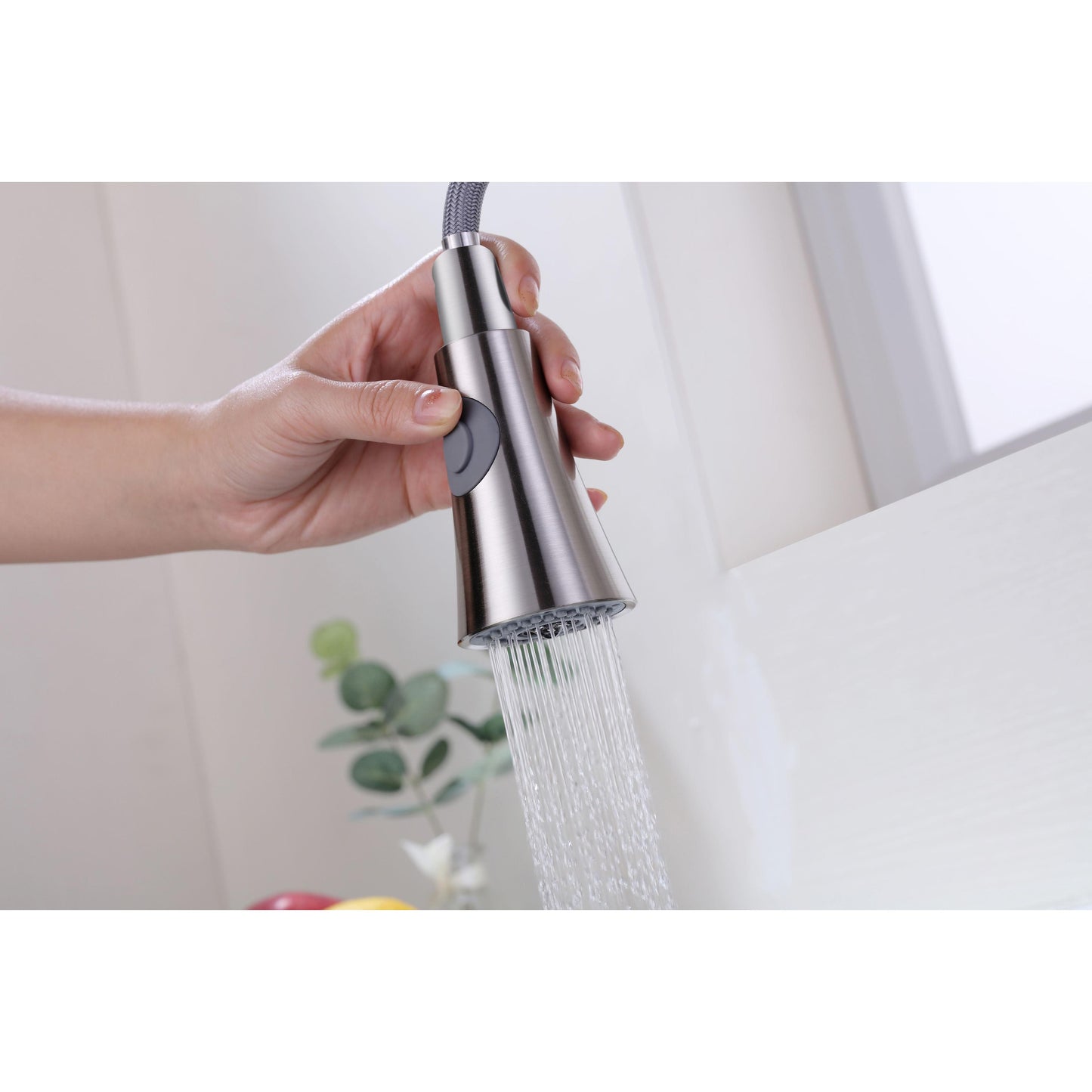 Vanity Art 17" Brushed Nickel Stainless Steel Single Handle High Arc Kitchen Sink Faucet With Pull Down Sprayer