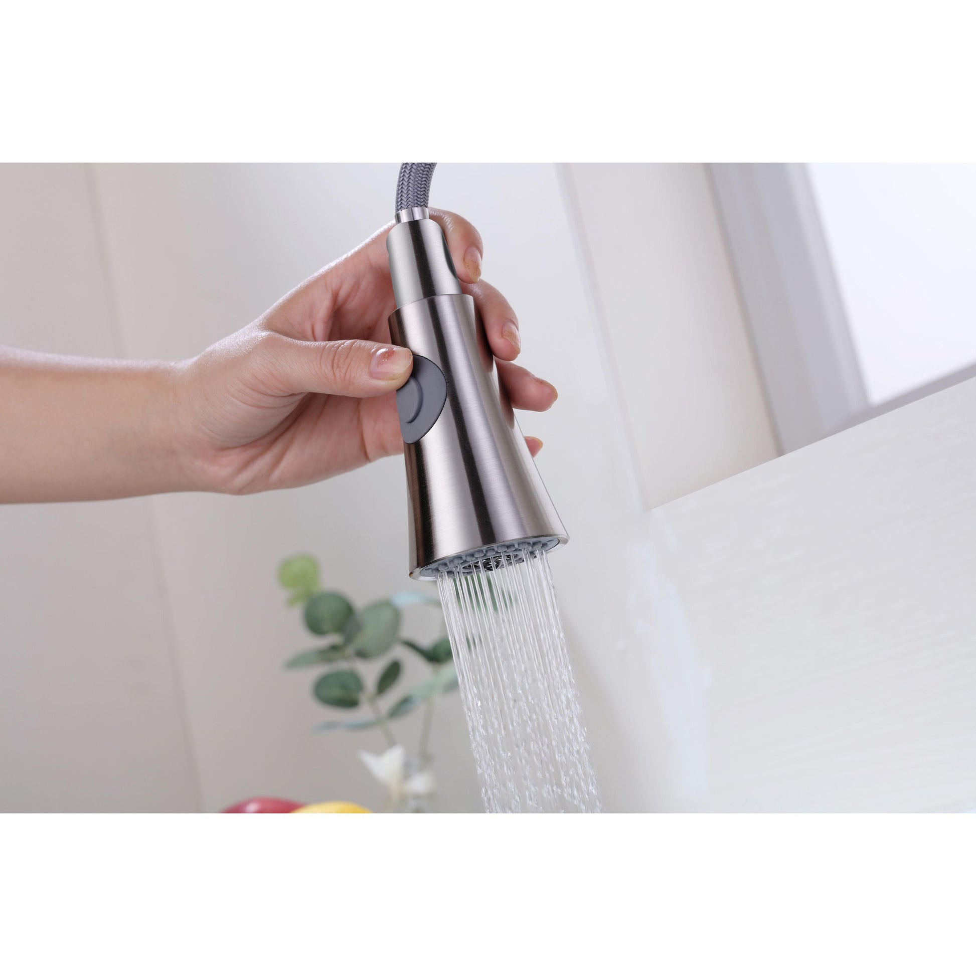 Vanity Art 17" Brushed Nickel Stainless Steel Single Handle High Arc Kitchen Sink Faucet With Pull Down Sprayer