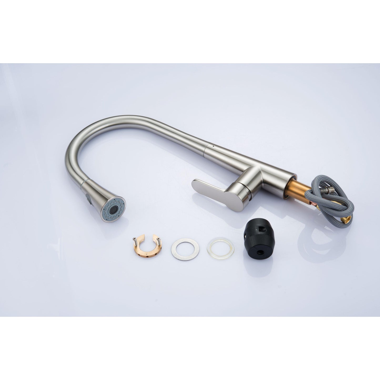 Vanity Art 17" Brushed Nickel Stainless Steel Single Handle High Arc Kitchen Sink Faucet With Pull Down Sprayer