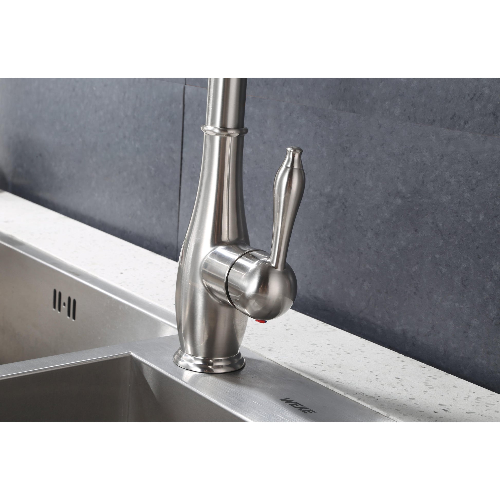 Vanity Art 17" Brushed Nickel Stainless Steel Single Handle Kitchen Sink Faucet With Pull Down Sprayer