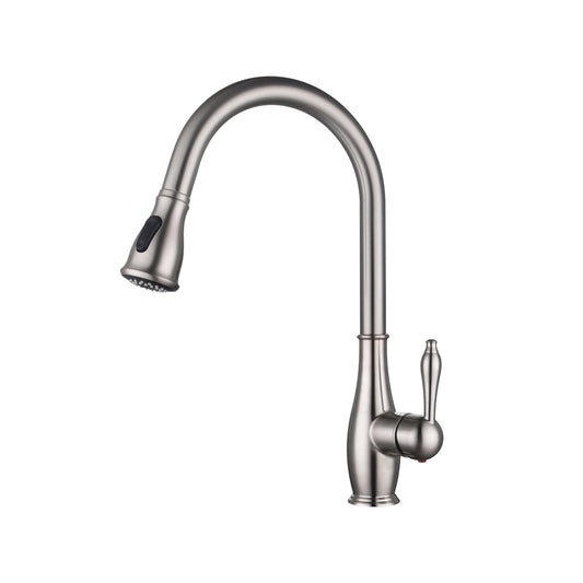 Vanity Art 17" Brushed Nickel Stainless Steel Single Handle Kitchen Sink Faucet With Pull Down Sprayer