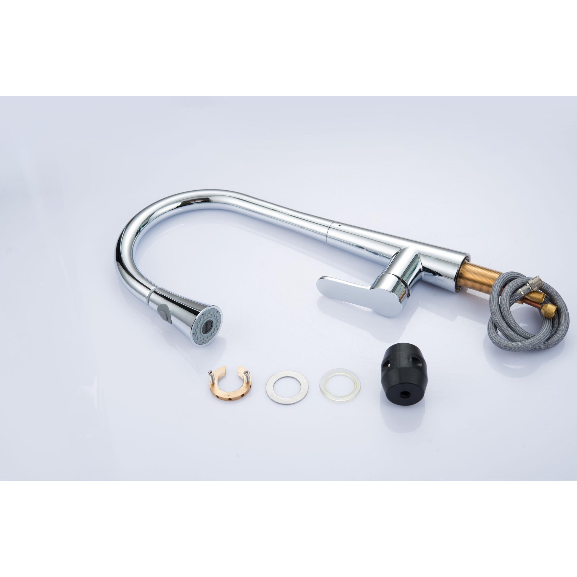 Vanity Art 17" Polished Chrome Stainless Steel Single Handle High Arc Kitchen Sink Faucet With Pull Down Sprayer