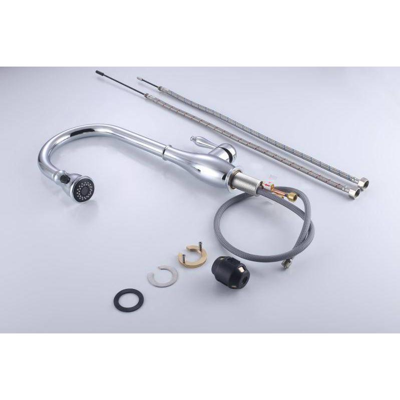 Vanity Art 17" Polished Chrome Stainless Steel Single Handle Kitchen Sink Faucet With Pull Down Sprayer