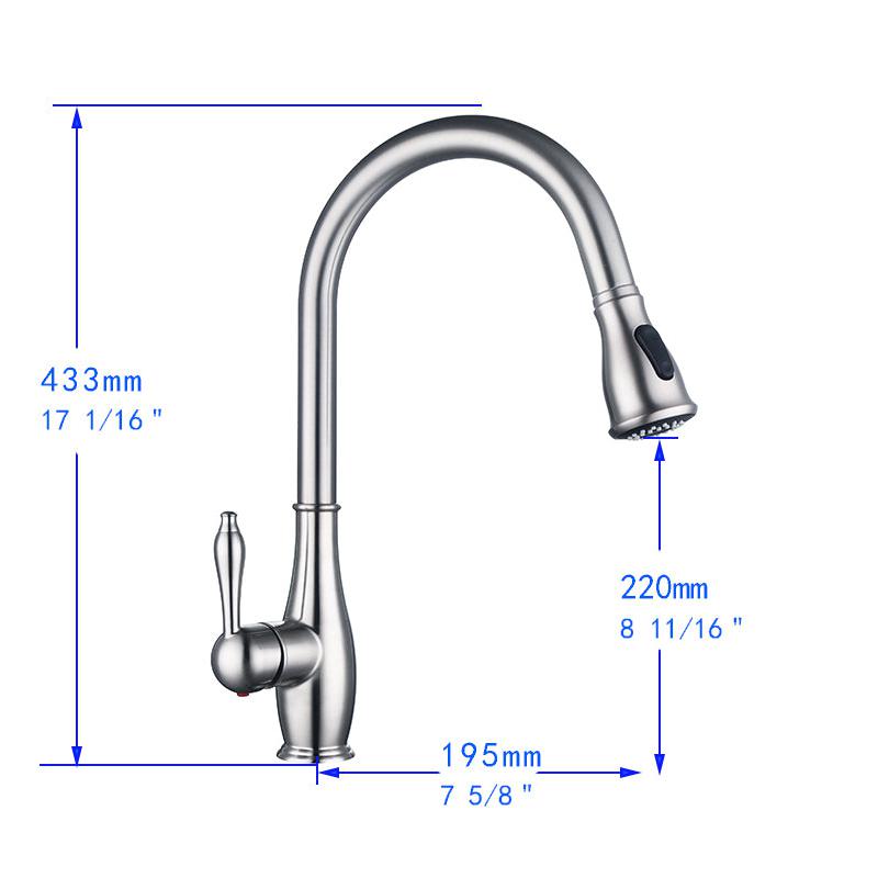 Vanity Art 17" Polished Chrome Stainless Steel Single Handle Kitchen Sink Faucet With Pull Down Sprayer