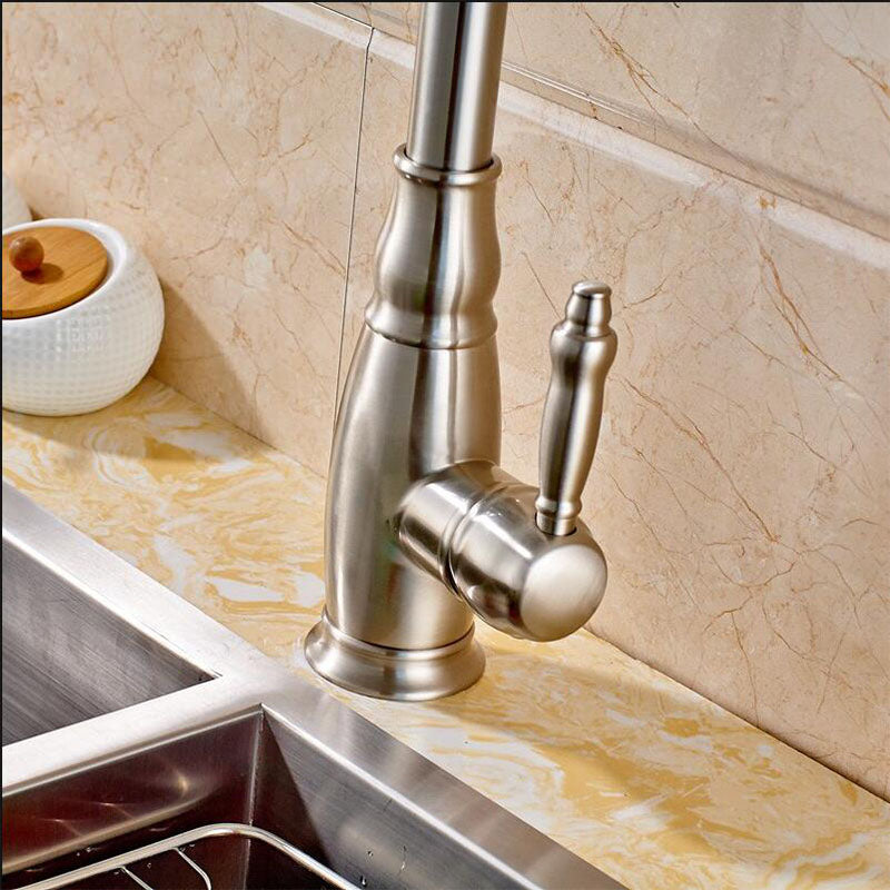 Vanity Art 7" W x 17" H Brushed Nickel Stainless Steel Single Lever 3-Way Spray Setting Kitchen Sink Faucet With Pull Down Sprayer
