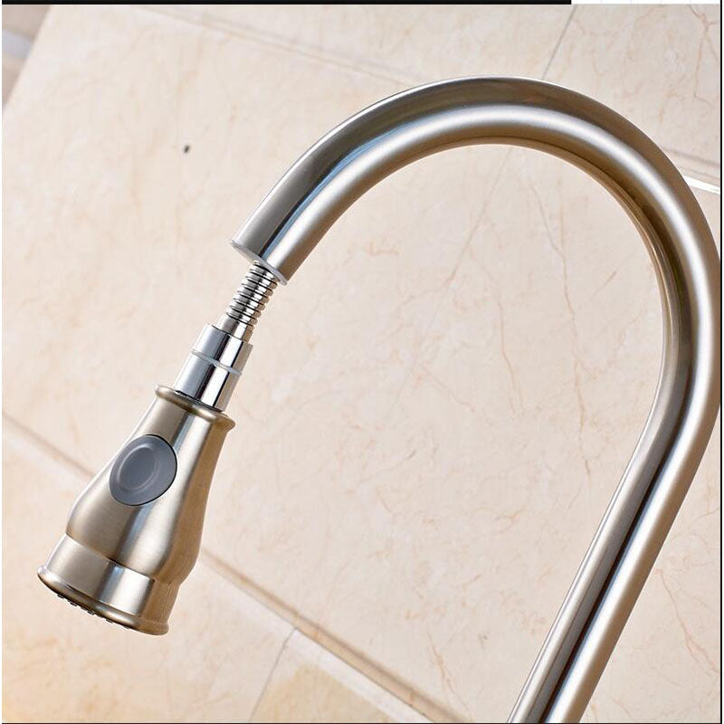 Vanity Art 7" W x 17" H Brushed Nickel Stainless Steel Single Lever 3-Way Spray Setting Kitchen Sink Faucet With Pull Down Sprayer