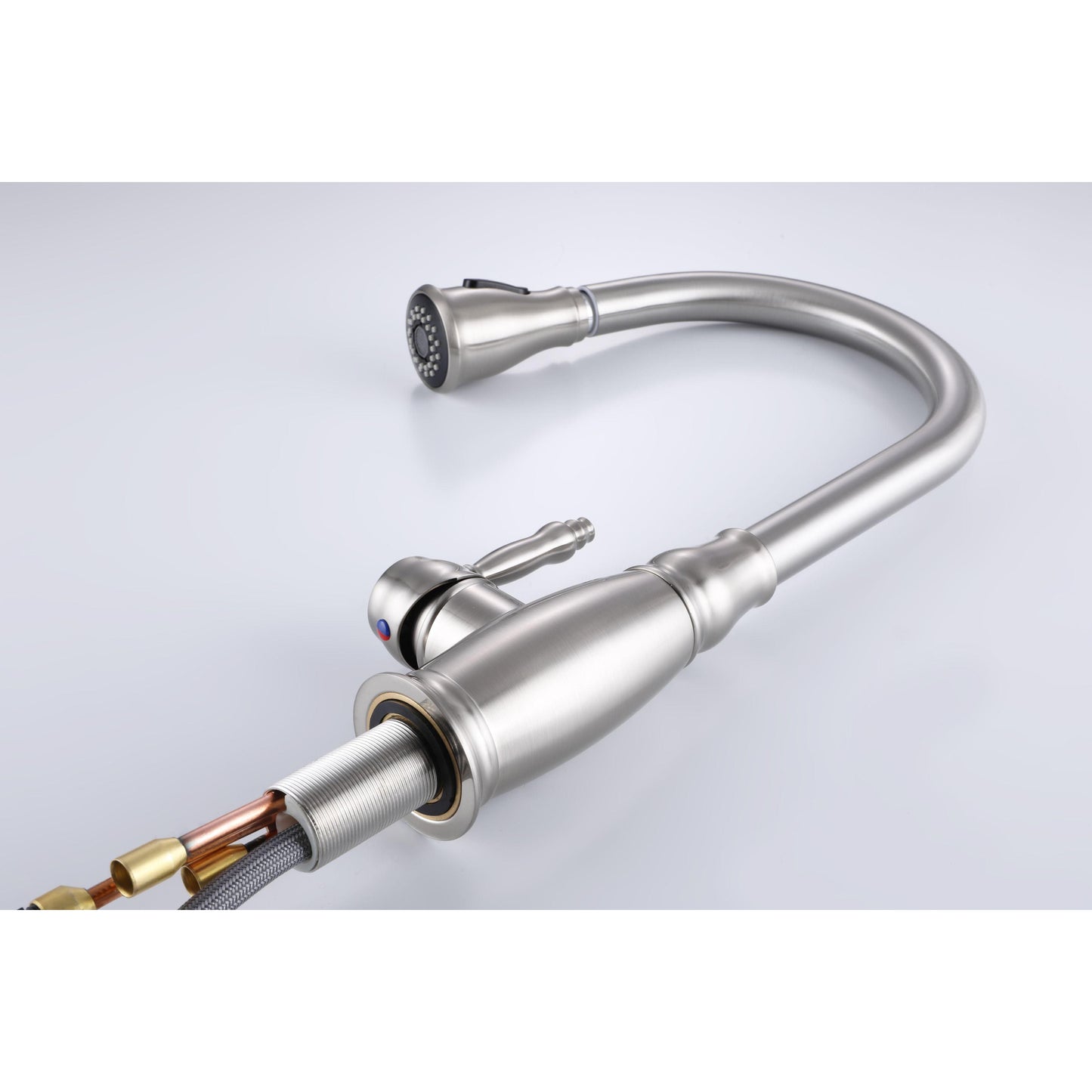 Vanity Art 7" W x 17" H Polished Chrome Stainless Steel Single Lever 3-Way Spray Setting Kitchen Sink Faucet With Pull Down Sprayer