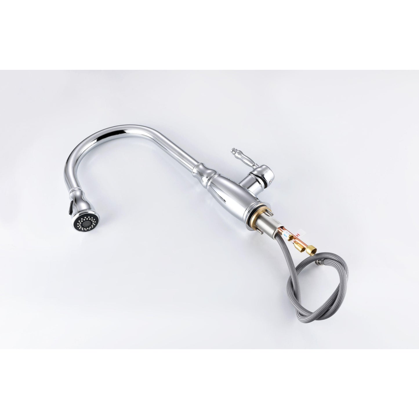 Vanity Art 7" W x 17" H Polished Chrome Stainless Steel Single Lever 3-Way Spray Setting Kitchen Sink Faucet With Pull Down Sprayer