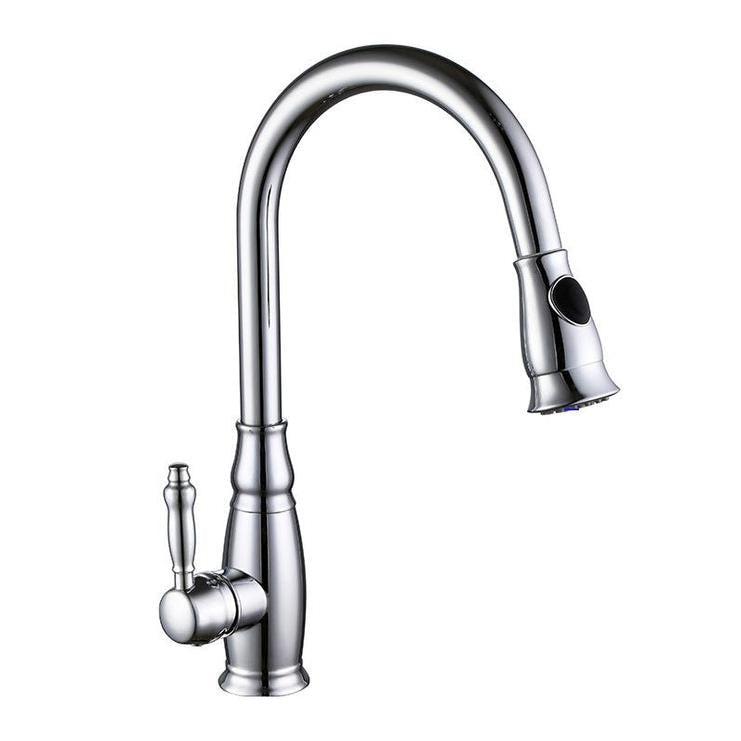 Vanity Art 7" W x 17" H Polished Chrome Stainless Steel Single Lever 3-Way Spray Setting Kitchen Sink Faucet With Pull Down Sprayer