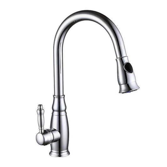 Vanity Art 7" W x 17" H Polished Chrome Stainless Steel Single Lever 3-Way Spray Setting Kitchen Sink Faucet With Pull Down Sprayer