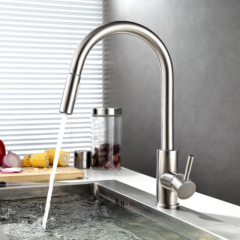 Vanity Art 8" W x 17" H Brushed Nickel Stainless Steel Single Lever Handle Kitchen Sink Faucet With Pull Down Sprayer