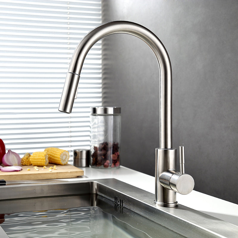 Vanity Art 8" W x 17" H Brushed Nickel Stainless Steel Single Lever Handle Kitchen Sink Faucet With Pull Down Sprayer