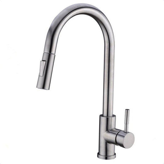 Vanity Art 8" W x 17" H Brushed Nickel Stainless Steel Single Lever Handle Kitchen Sink Faucet With Pull Down Sprayer