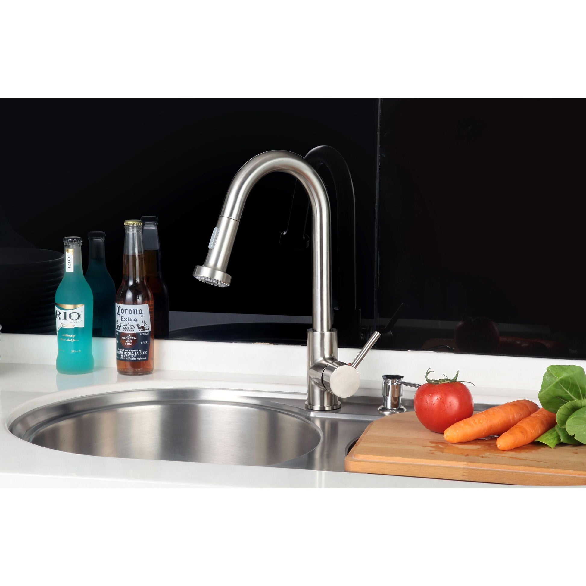 Vanity Art 8" W x 17" H Brushed Nickel Stainless Steel Single Lever High Arc Kitchen Sink Faucet With Pull Down Sprayer