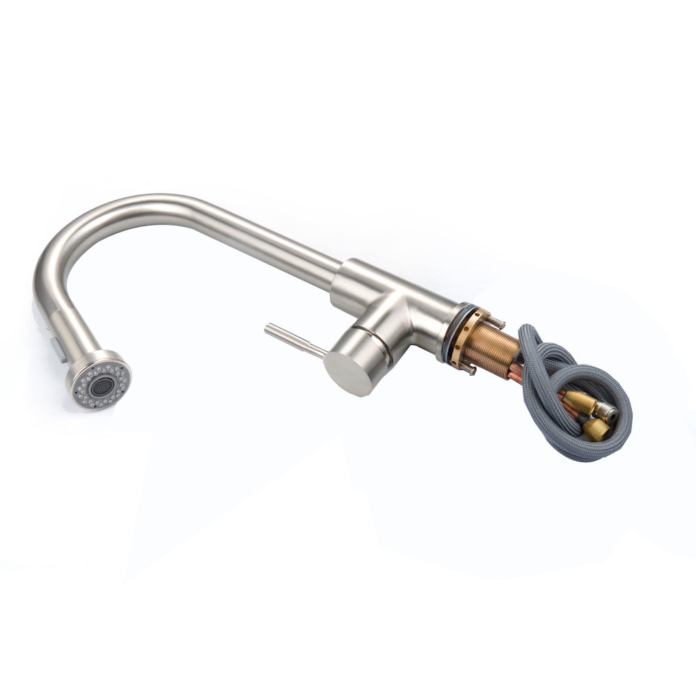 Vanity Art 8" W x 17" H Brushed Nickel Stainless Steel Single Lever High Arc Kitchen Sink Faucet With Pull Down Sprayer