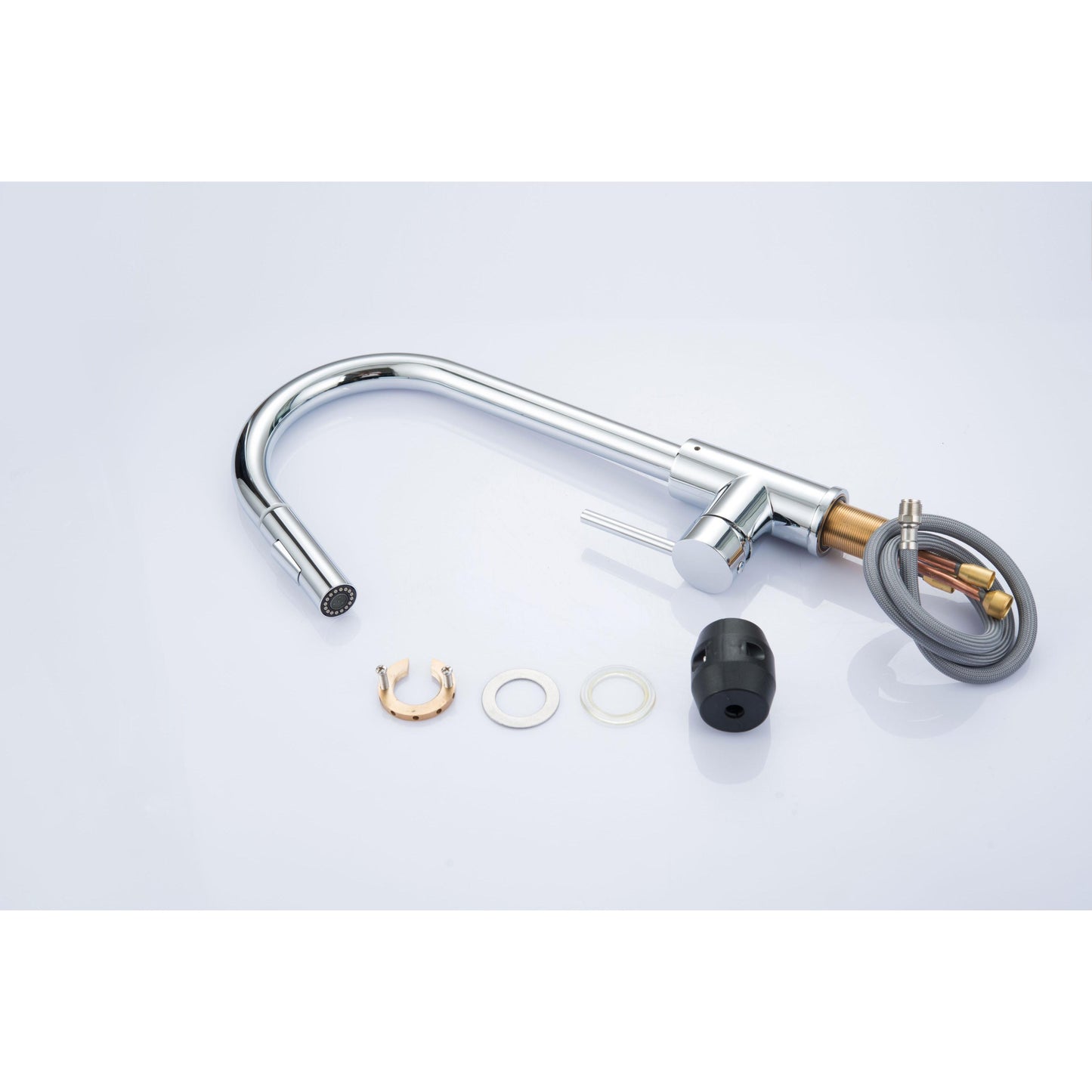 Vanity Art 8" W x 17" H Polished Chrome Stainless Steel Single Lever Handle Kitchen Sink Faucet With Pull Down Sprayer