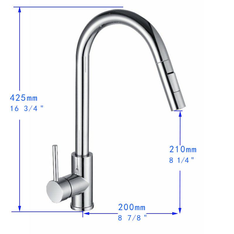 Vanity Art 8" W x 17" H Polished Chrome Stainless Steel Single Lever Handle Kitchen Sink Faucet With Pull Down Sprayer