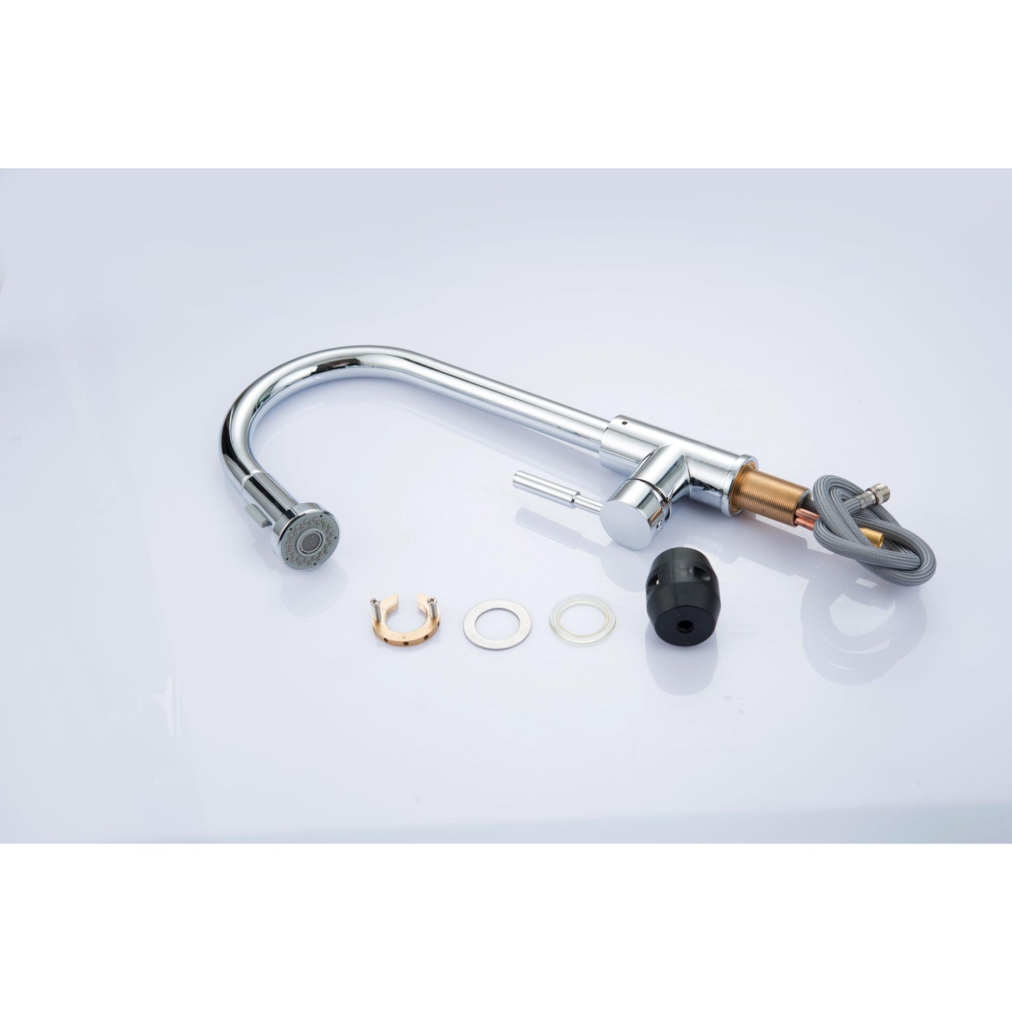 Vanity Art 8" W x 17" H Polished Chrome Stainless Steel Single Lever High Arc Kitchen Sink Faucet With Pull Down Sprayer