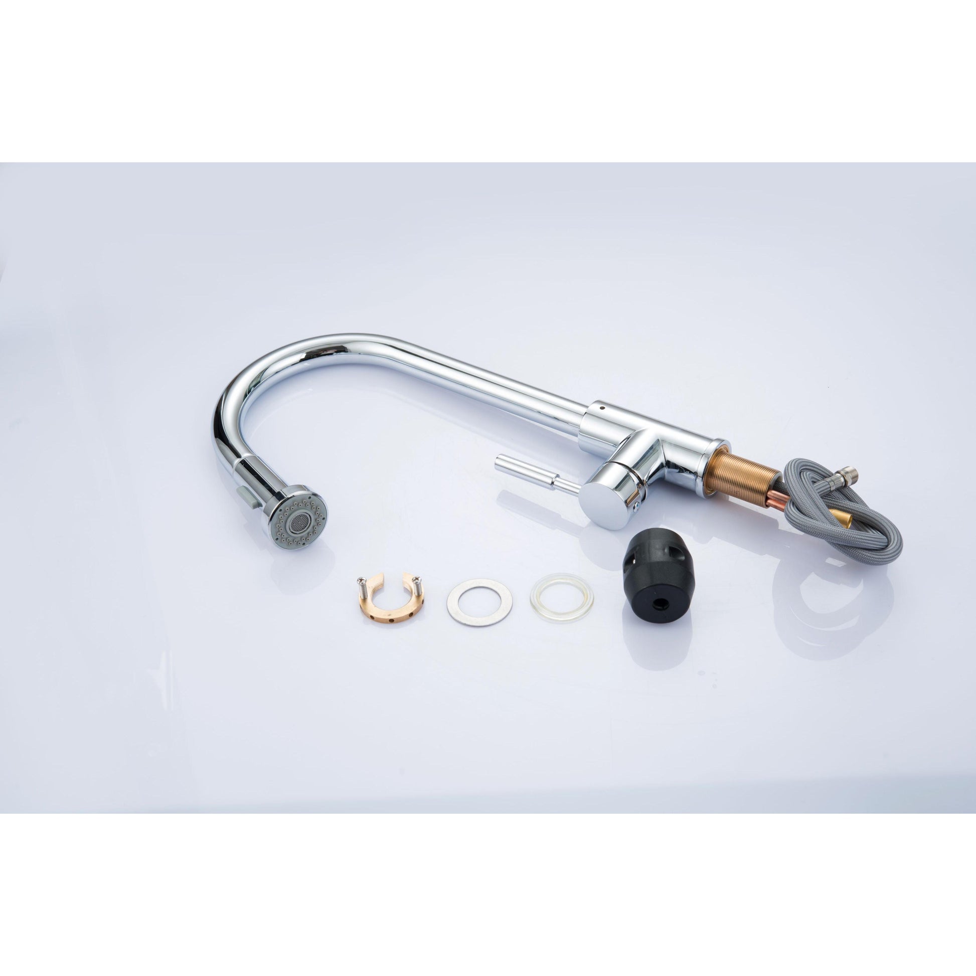 Vanity Art 8" W x 17" H Polished Chrome Stainless Steel Single Lever High Arc Kitchen Sink Faucet With Pull Down Sprayer