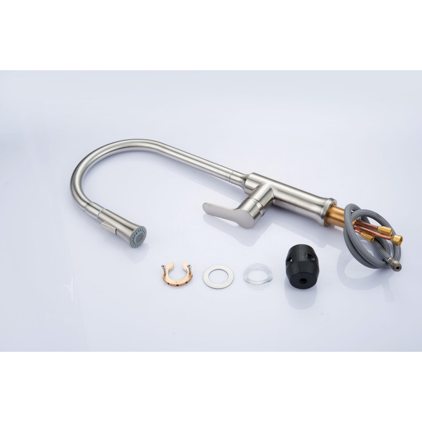 Vanity Art 8" W x 18" H Brushed Nickel Stainless Steel Single Lever Handle High Arc Kitchen Sink Faucet With Pull Down Sprayer