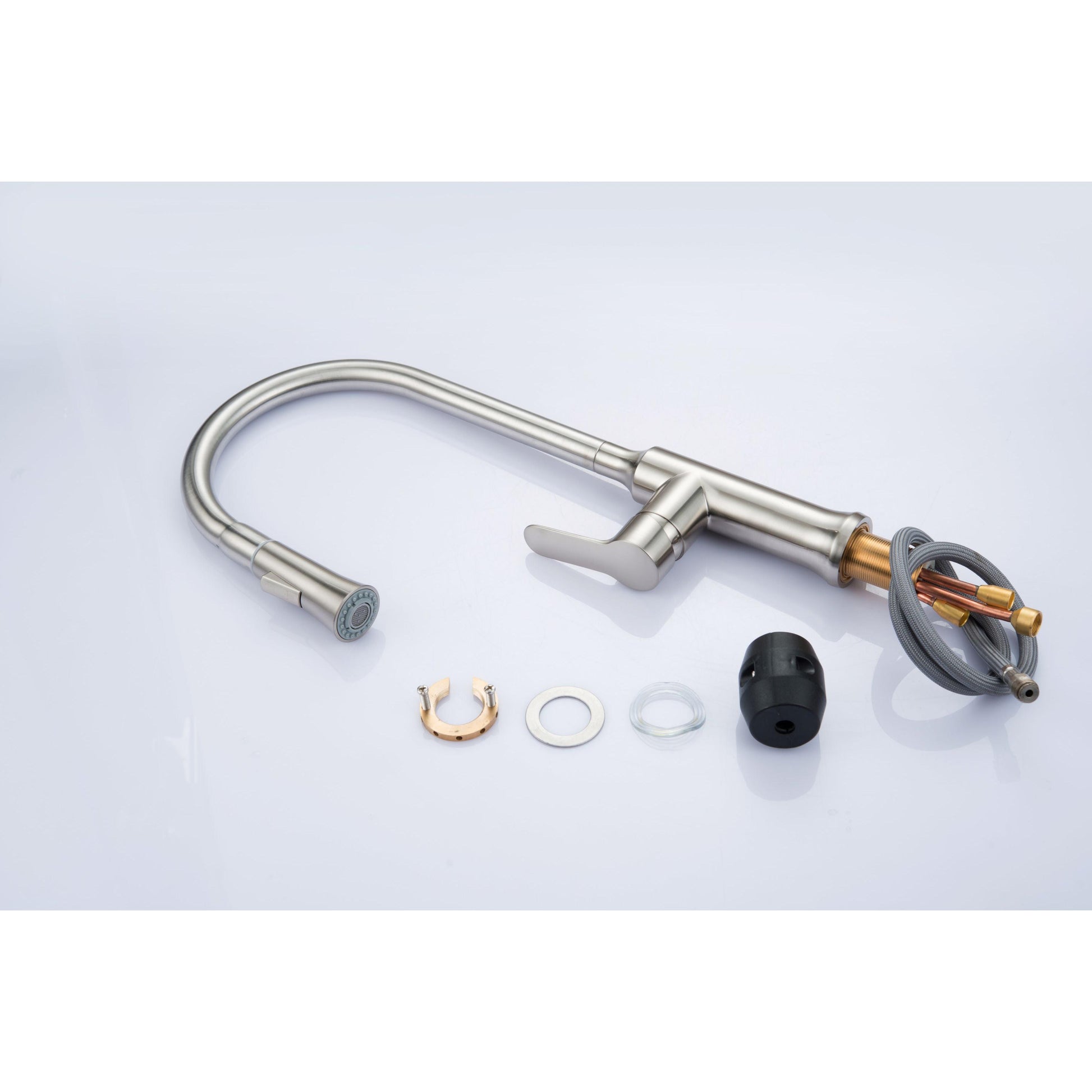 Vanity Art 8" W x 18" H Brushed Nickel Stainless Steel Single Lever Handle High Arc Kitchen Sink Faucet With Pull Down Sprayer