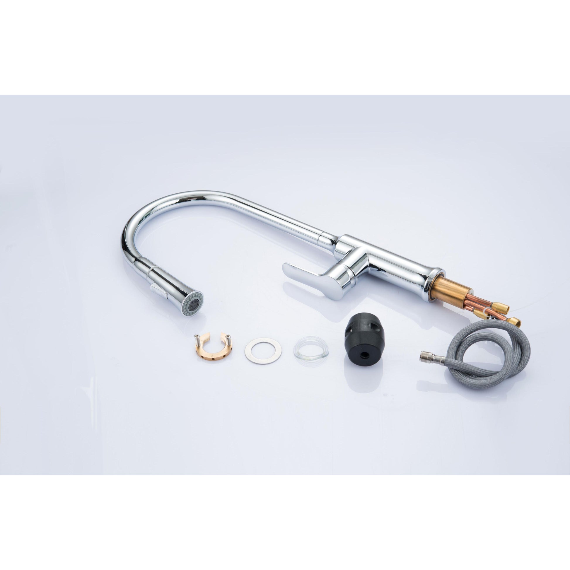 Vanity Art 8" W x 18" H Polished Chrome Stainless Steel Single Lever Handle High Arc Kitchen Sink Faucet With Pull Down Sprayer