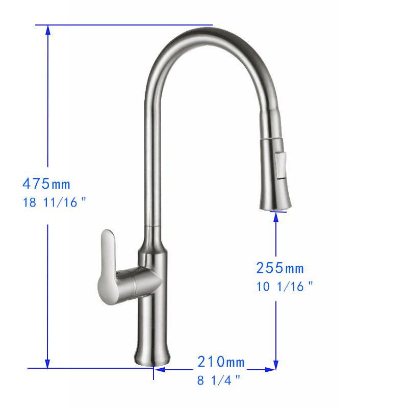 Vanity Art 8" W x 18" H Polished Chrome Stainless Steel Single Lever Handle High Arc Kitchen Sink Faucet With Pull Down Sprayer