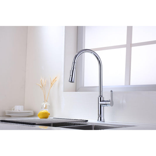 Vanity Art 8" W x 18" H Polished Chrome Stainless Steel Single Lever Handle High Arc Kitchen Sink Faucet With Pull Down Sprayer