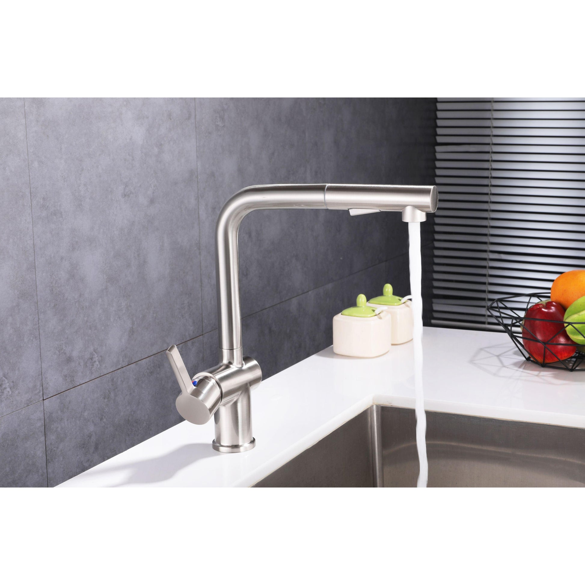 Vanity Art 9" W x 12" H Brushed Nickel Stainless Steel Single Lever Kitchen Sink Faucet With Pull Down Sprayer