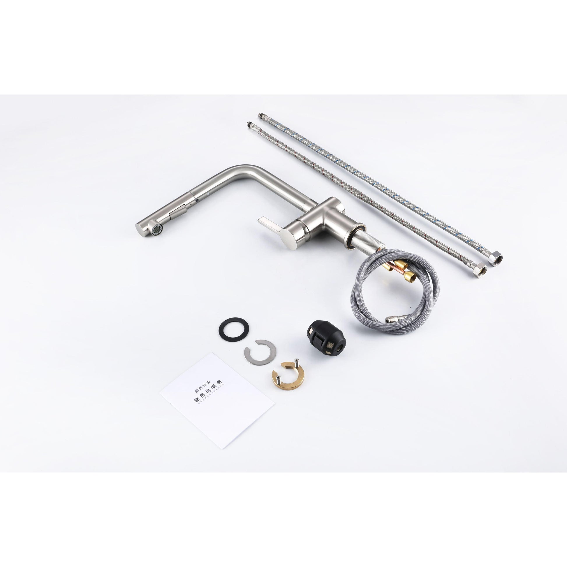 Vanity Art 9" W x 12" H Brushed Nickel Stainless Steel Single Lever Kitchen Sink Faucet With Pull Down Sprayer