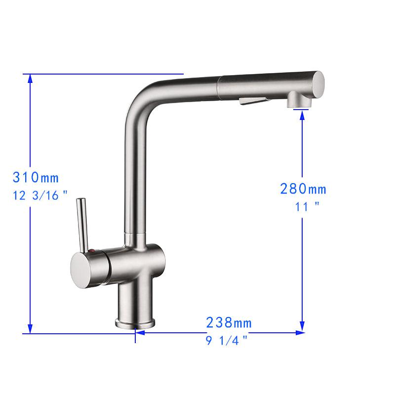 Vanity Art 9" W x 12" H Brushed Nickel Stainless Steel Single Lever Kitchen Sink Faucet With Pull Down Sprayer