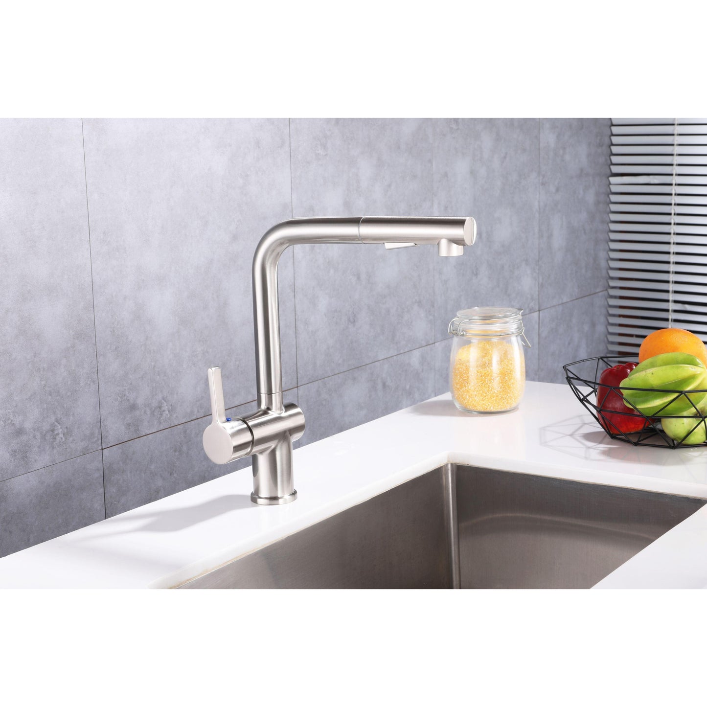 Vanity Art 9" W x 12" H Brushed Nickel Stainless Steel Single Lever Kitchen Sink Faucet With Pull Down Sprayer