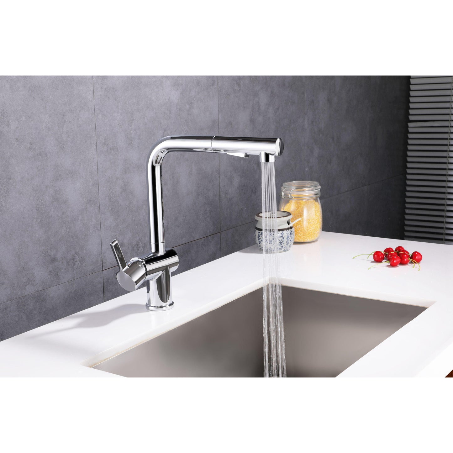 Vanity Art 9" W x 12" H Polished Chrome Stainless Steel Single Lever Kitchen Sink Faucet With Pull Down Sprayer