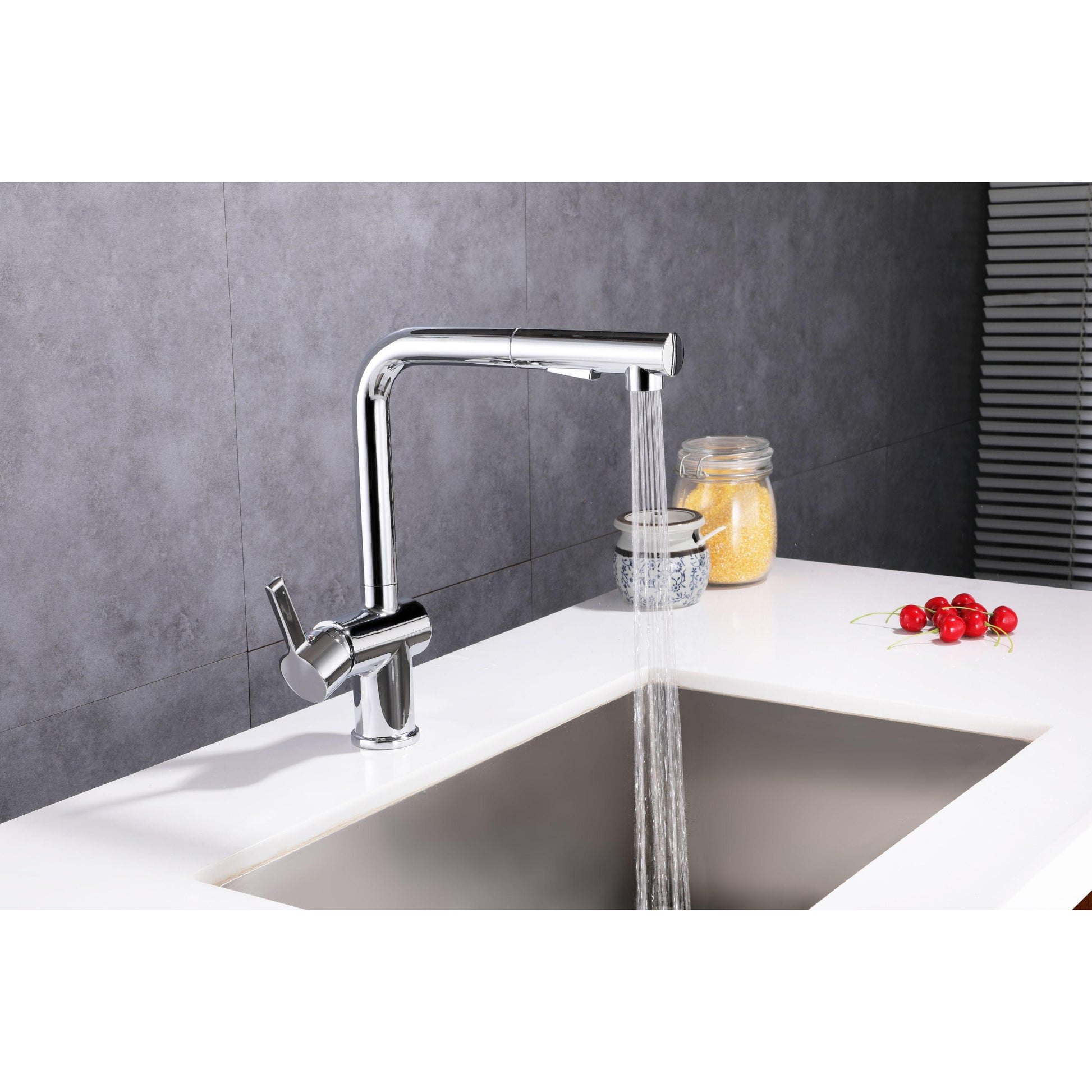 Vanity Art 9" W x 12" H Polished Chrome Stainless Steel Single Lever Kitchen Sink Faucet With Pull Down Sprayer