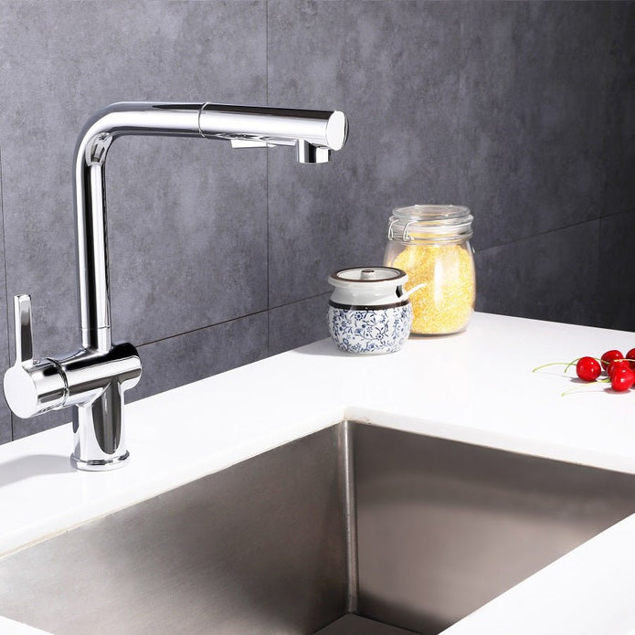 Vanity Art 9" W x 12" H Polished Chrome Stainless Steel Single Lever Kitchen Sink Faucet With Pull Down Sprayer