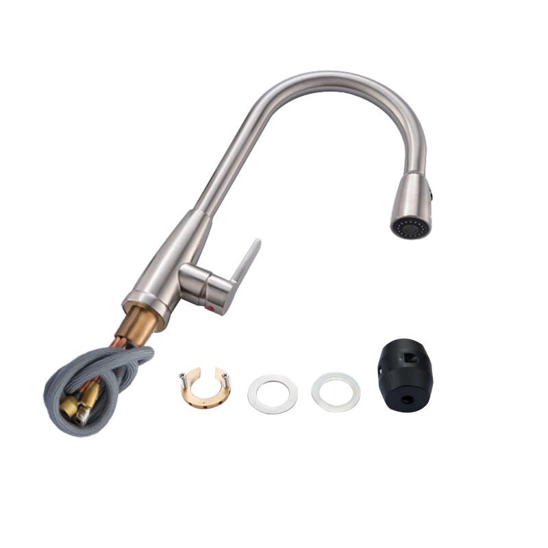 Vanity Art 9" W x 17" H Brushed Nickel Stainless Steel Single Lever Handle Kitchen Sink Faucet With Pull Down Sprayer