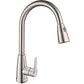 Vanity Art 9" W x 17" H Brushed Nickel Stainless Steel Single Lever Handle Kitchen Sink Faucet With Pull Down Sprayer
