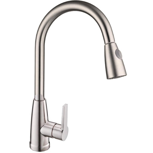 Vanity Art 9" W x 17" H Brushed Nickel Stainless Steel Single Lever Handle Kitchen Sink Faucet With Pull Down Sprayer