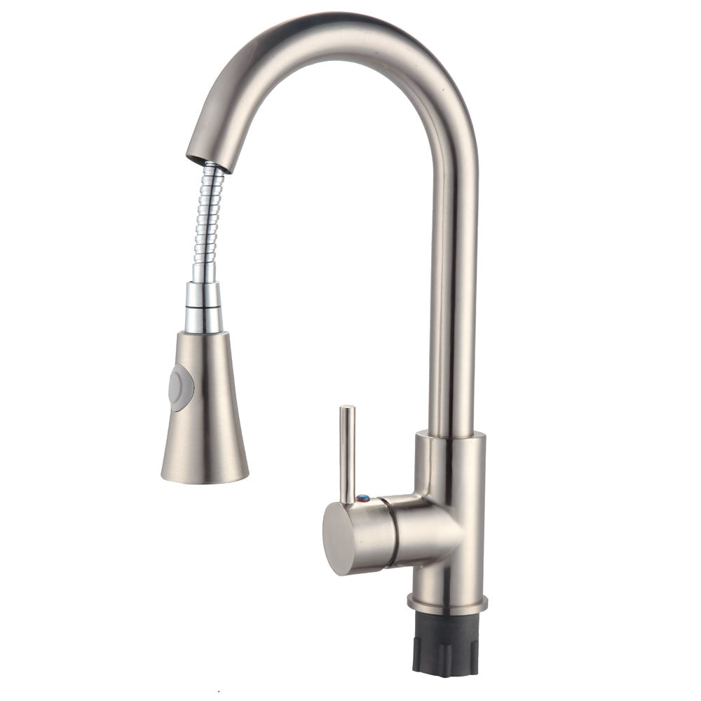 Vanity Art 9" W x 17" H Brushed Nickel Stainless Steel Single Lever Kitchen Sink Faucet With Pull Down Sprayer
