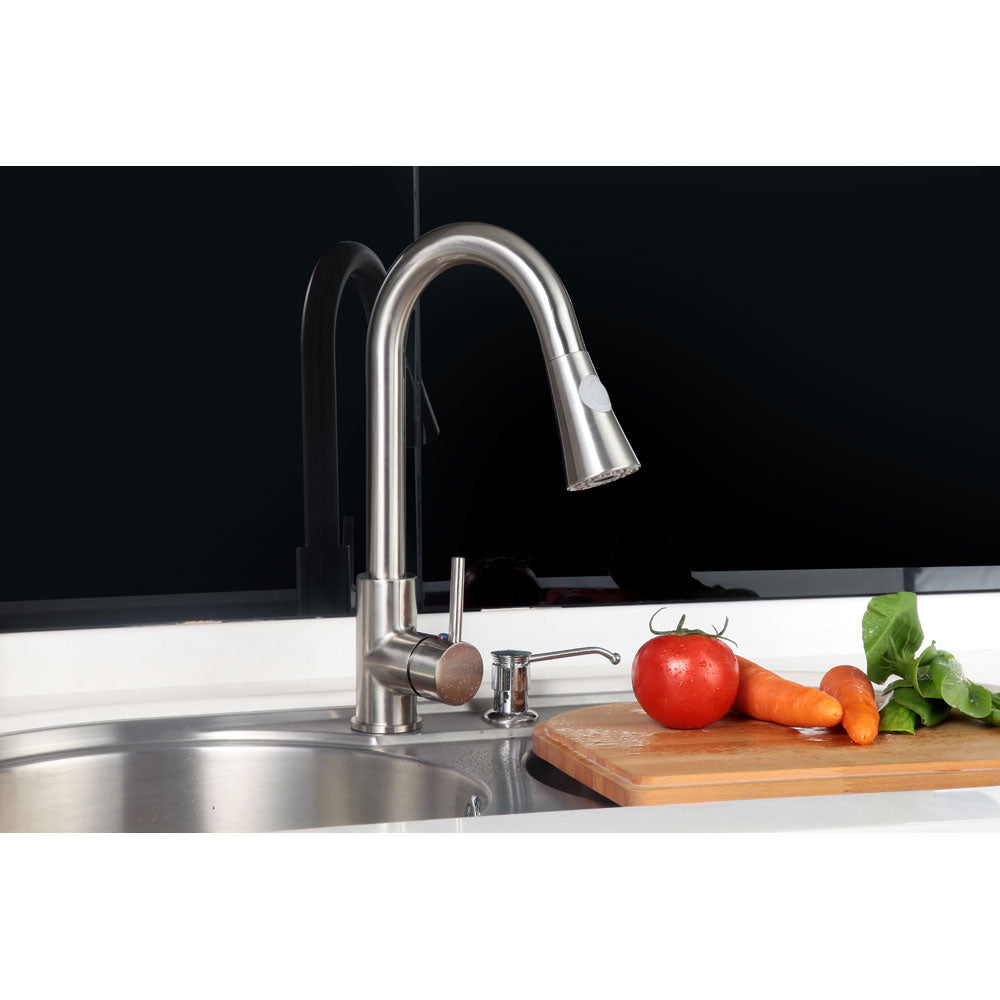 Vanity Art 9" W x 17" H Brushed Nickel Stainless Steel Single Lever Kitchen Sink Faucet With Pull Down Sprayer