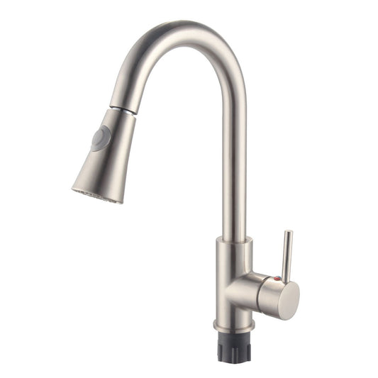 Vanity Art 9" W x 17" H Brushed Nickel Stainless Steel Single Lever Kitchen Sink Faucet With Pull Down Sprayer