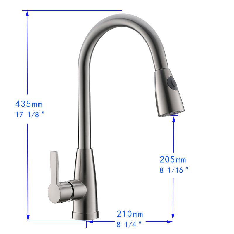 Vanity Art 9" W x 17" H Polished Chrome Stainless Steel Single Lever Handle Kitchen Sink Faucet With Pull Down Sprayer