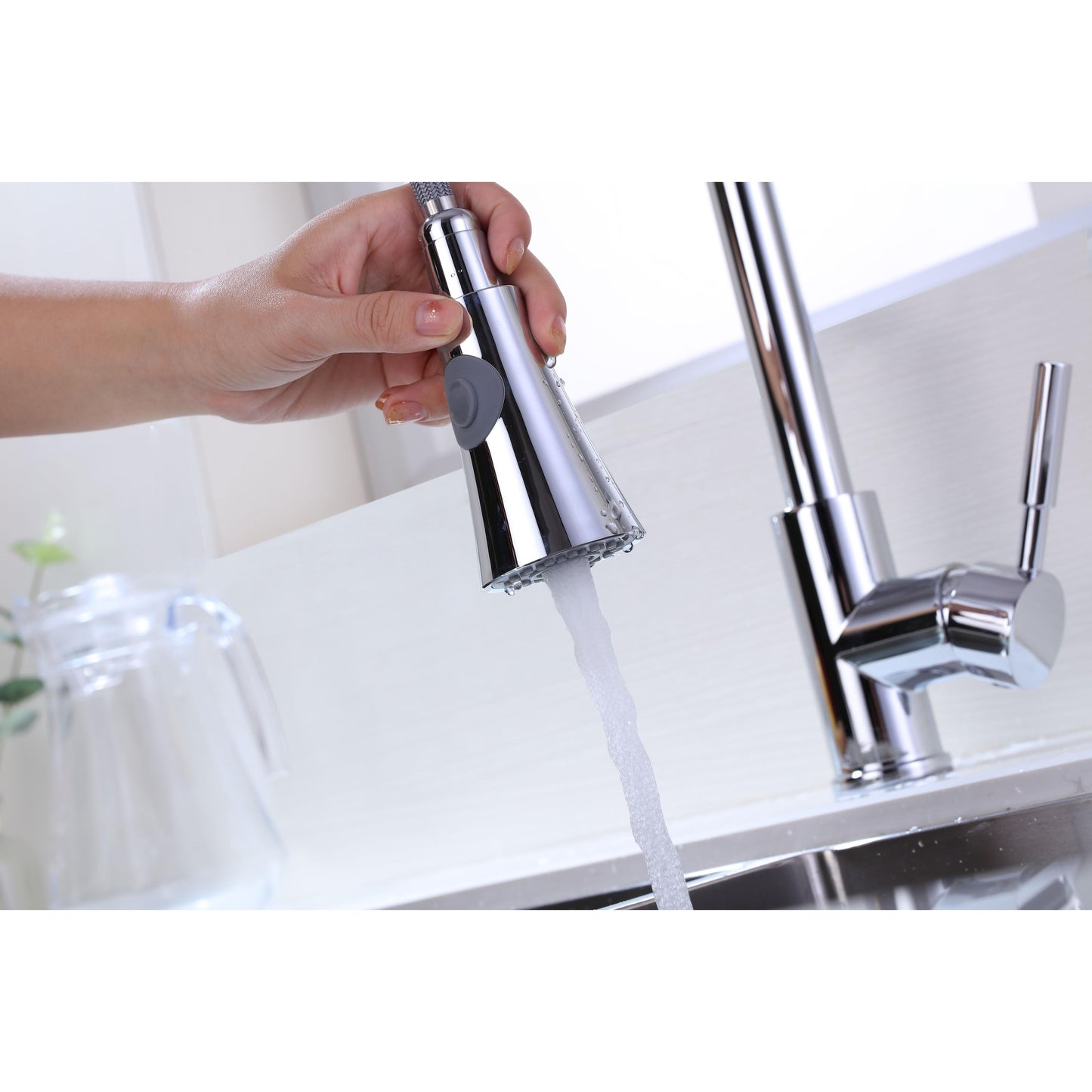Vanity Art 9" W x 17" H Polished Chrome Stainless Steel Single Lever Kitchen Sink Faucet With Pull Down Sprayer